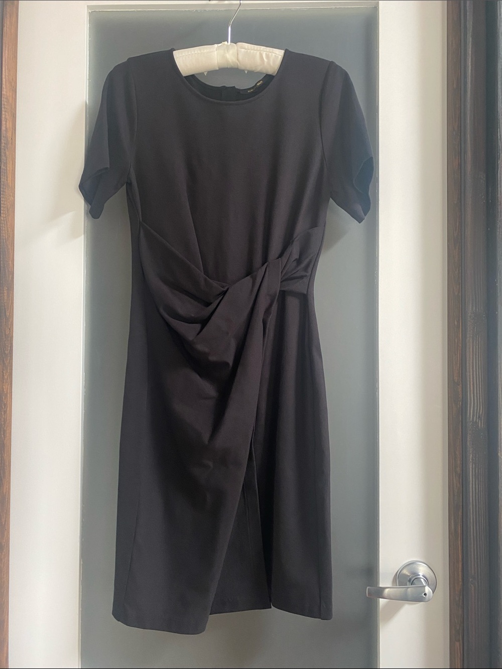 Kobi Halperin Black Twist-Detail Short Sleeve Sheath Dress